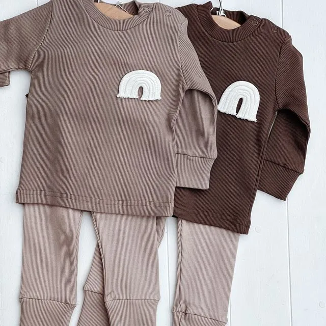 Ribbed Baby Clothing Set Brown