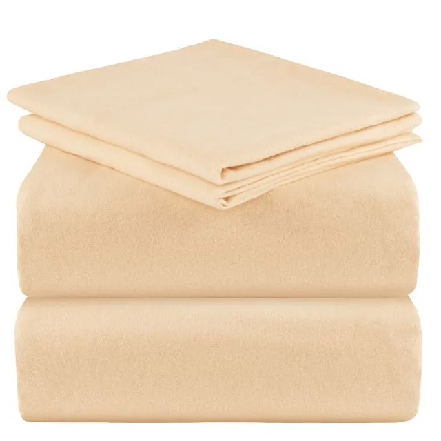 Mellanni King 4-Piece Lightweight Flannel Sheet Set,100% Organic Cotton Deep Pocket, Beige