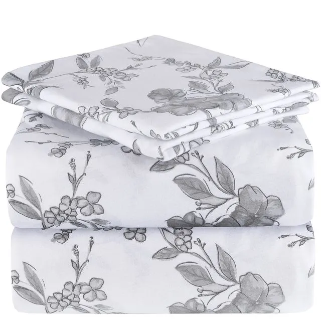 Mellanni Full Jersey Sheet Set 4-Piece 100% Organic Cotton Deep Pocket Bed Sheets and Pillowcases, Watercolor Floral