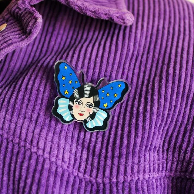 Starry Night Lady Head Butterfly Pin