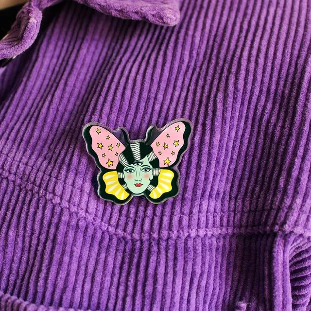 Alien Lady Head Butterfly Pin