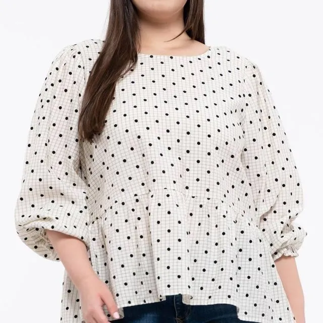 PLUS POLKA DOTTED BACK TIE TOP - (BPPCR1331 : CREAM)