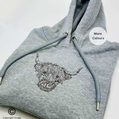 Scottish highland cow embroidered hoodie - Unisex- Fishing Clothing. Organic clothing
