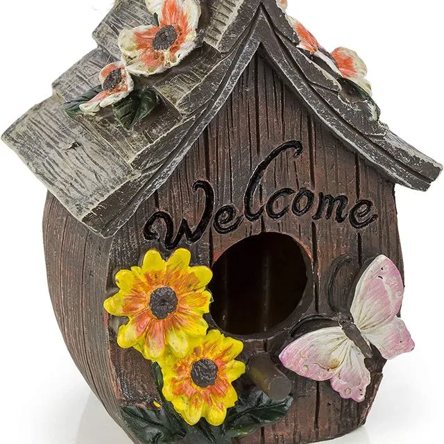 Dawhud Direct Hanging Bird Houses for Outside, Hand-Painted Bird Houses for Outdoors Decorative Birdhouses (Butterfly and Flowers Welcome)