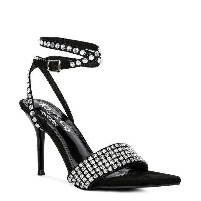 ZURIN Black Diamante Embellished Stiletto Sandals
