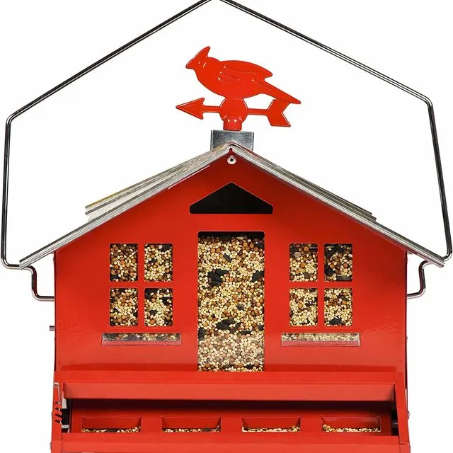 Perky-Pet 338 Squirrel-Be-Gone II Country House Bird Feeder with Weathervane, 8 lb, Red