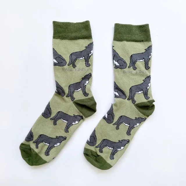 Wolves Socks | Bamboo Socks | Light Green Socks | Fun Socks