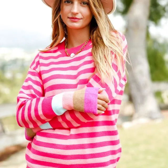 Bright Mutli Color Striped Long Sleeve Sweater