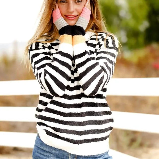 Dark Mutli Color Striped Long Sleeve Sweater