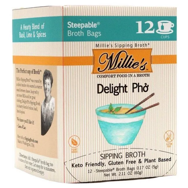 Millie's Delight Pho Sipping Broth - 12 Pack Box- Case of 6 (soup mix)