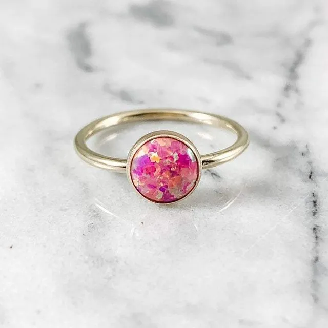 Pink Opal 8mm Gemstone Ring