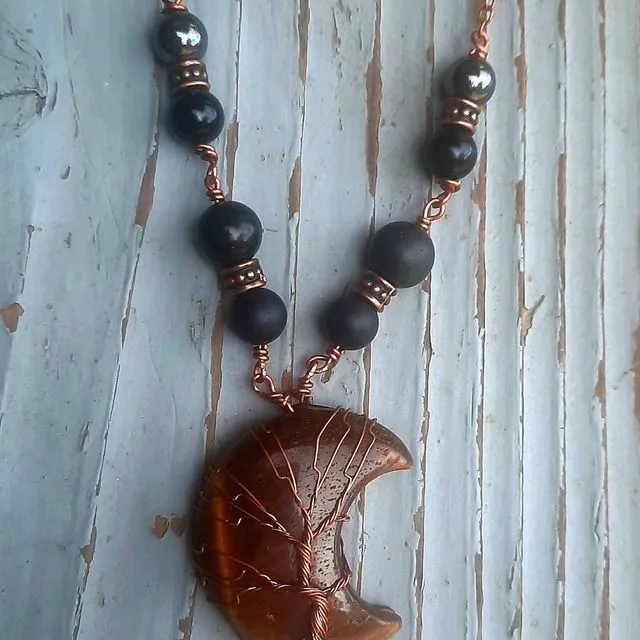 Crescent Moon Necklace - Tigers Eye