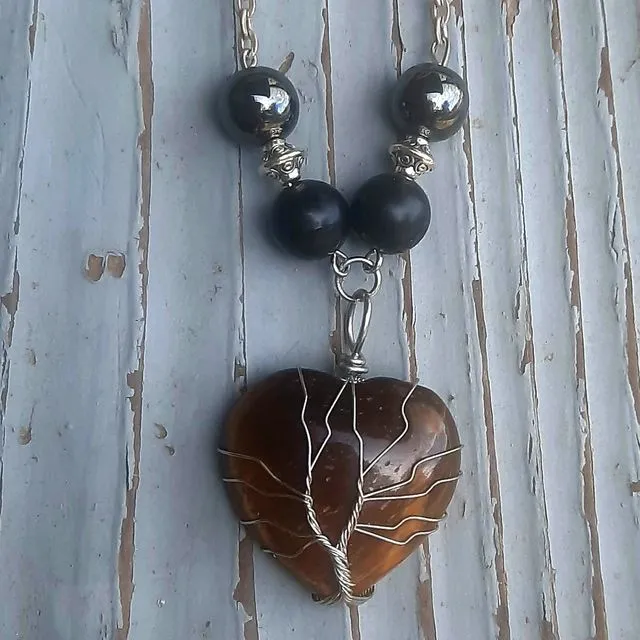 Crystal Heart Necklace - Tigers Eye