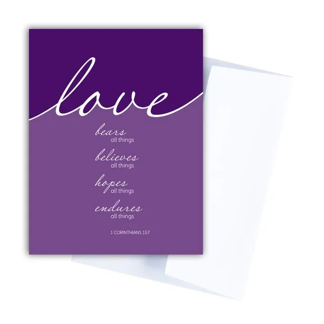 Purple Christian love card for weddings and anniversaries