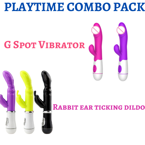 Rabbit ear ticking dildo & Silicone Rabbit Vibrator G Spot 10 Modes Combo