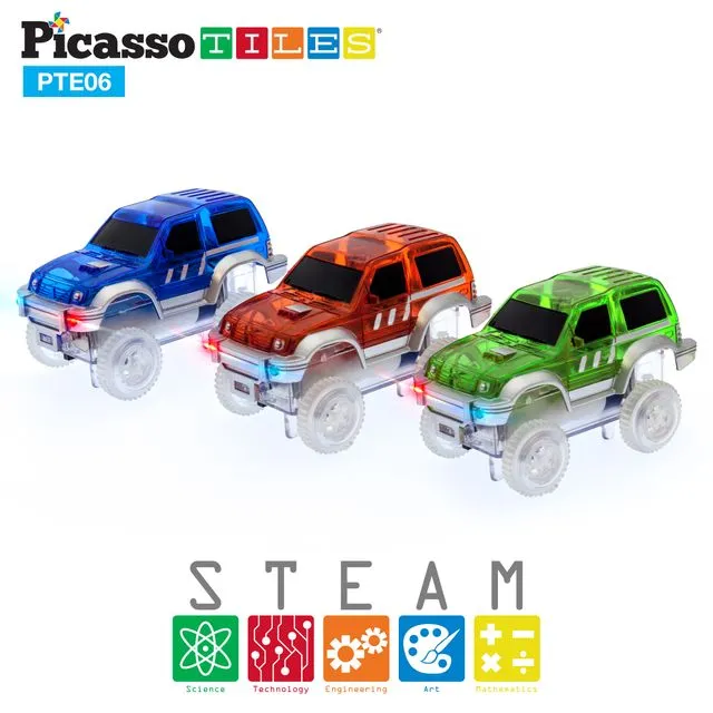 PicassoTiles 3 Pack Cars for Race Track PTE06