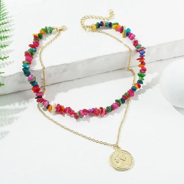 Bohemian colorful crushed stone necklace female natural stone neckla
