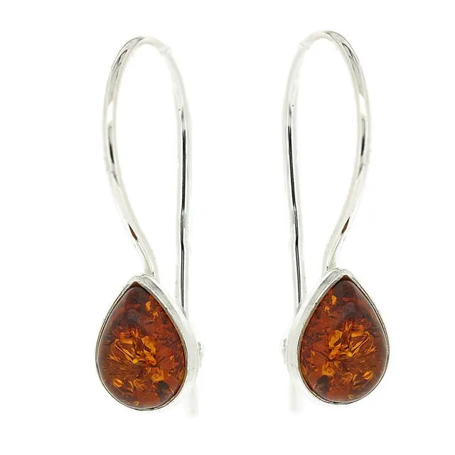 Classic Teardrop Cognac Amber Drop Earrings with and Presentation Box