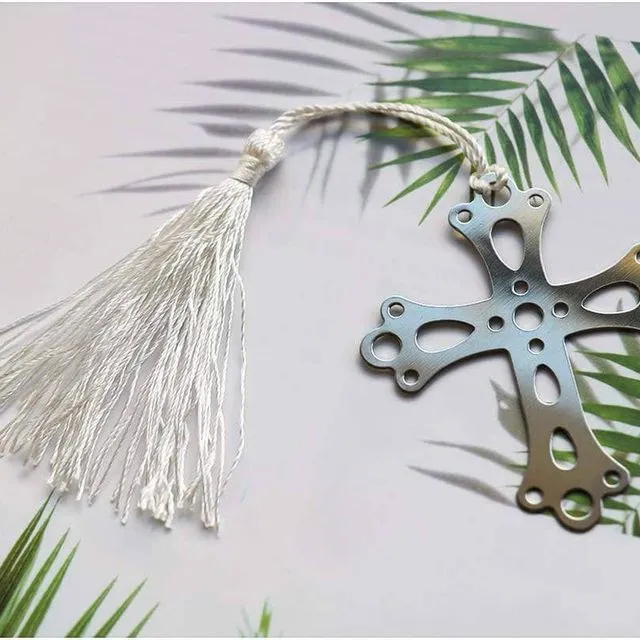 Boxed Bookmark-silver Cross with tassel