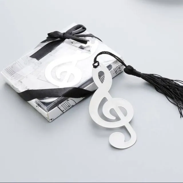 Boxed Bookmark-silver music symbol with tassel