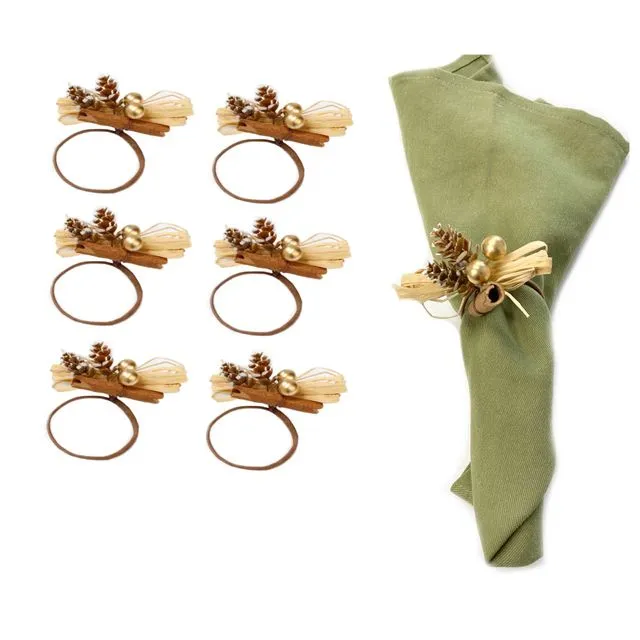Pack of 6-Christmas Cinnamon Gold Berry Napkin ring