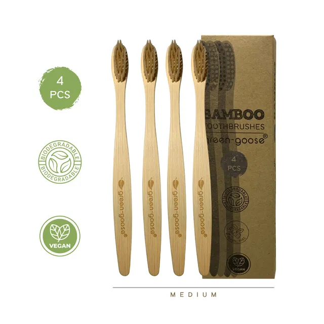 Bamboo Toothbrush | 4 Pcs | Medium