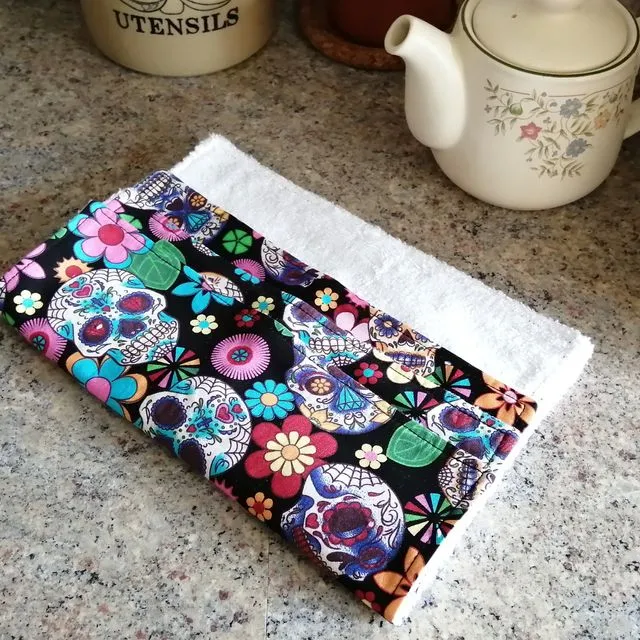 Bamboo Kitchen Cloths - Sugar skulls, day of the dead reusable wipes
