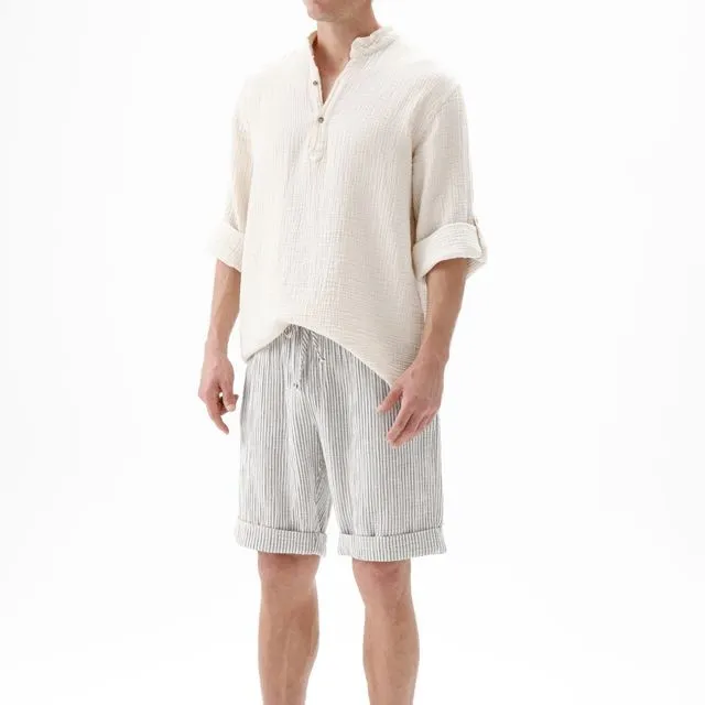 Men's Crinkle Linen Shirt-70% Cotton, 25% Linen, 5% Viscose