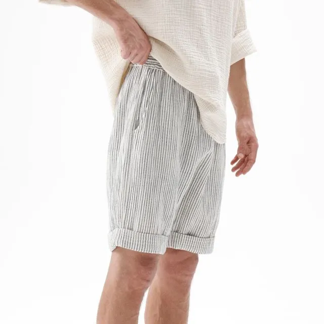 Men's Stripe Linen Short-70% Cotton, 25% Linen, 5% Viscose