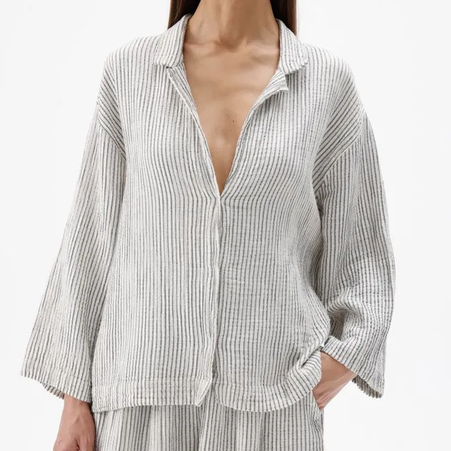 Stripe Linen Shirt (3222)-70% Cotton, 25% Linen, 5% Viscose
