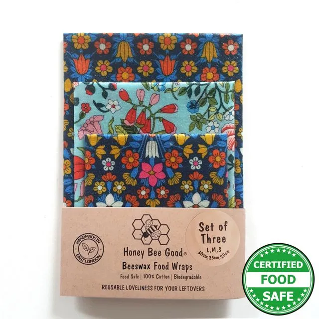 Made with Liberty Fabric 3 (L,M,S) Beeswax Wraps| Handmade in the UK | Midsummer