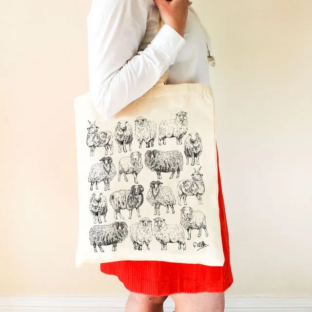 Sheep Screen Printed Cotton Tote Bag | Hand Drawn Design by Gemma Keith