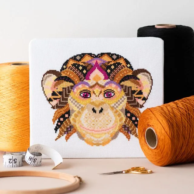 Mandala Monkey Cross Stitch Safari Animal Sewing Craft Kit