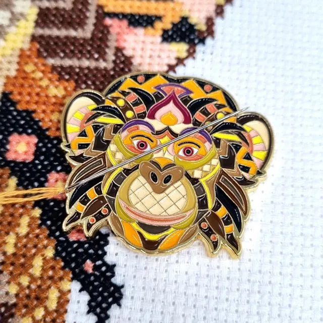 Mandala Monkey Needle Minder for Cross Stitch, Embroidery & Sewing