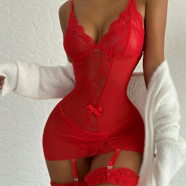 Sexy Lingerie Sexy Lace Dress-Red