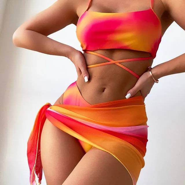 Tie-Dye Lace-Up Sexy Bikini-Orange