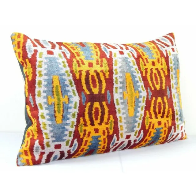 16" x 24" Handwoven Silk Ikat Velvet Pillow, cushion cover, beeding pillow