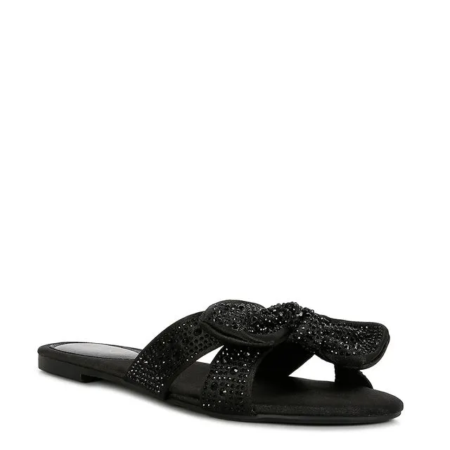 Fleurette Bow Flat Sandals in Black