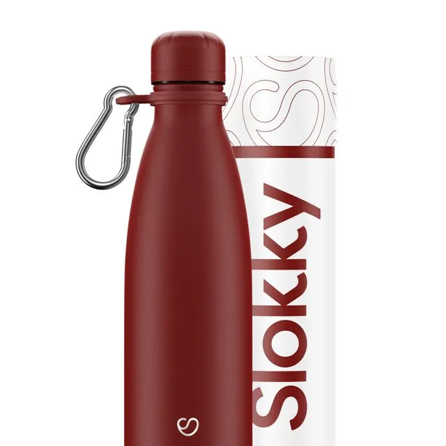 Matte Red Thermos Bottle, Lid & Carabiner - 500ml