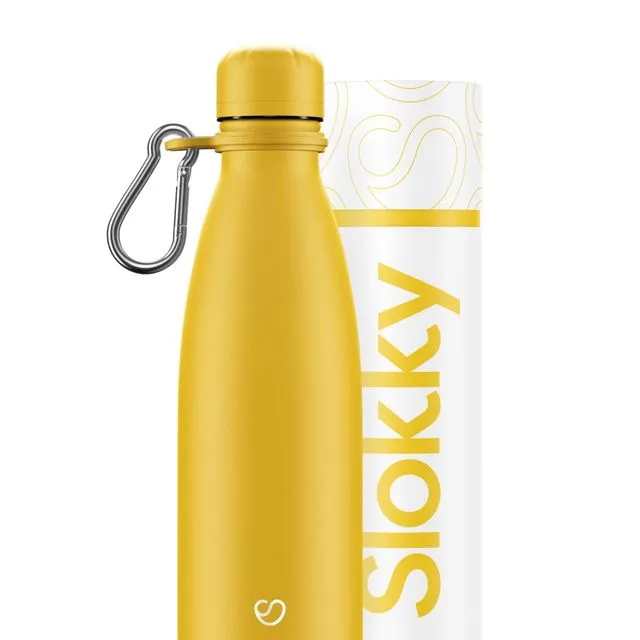 Matte Yellow Thermos Bottle, Lid & Carabiner - 500ml