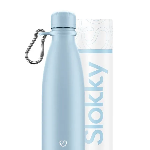 Pastel Blue Thermos Bottle, Lid & Carabiner - 500ml