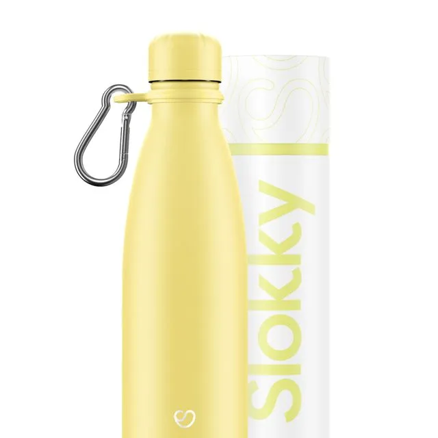 Pastel Yellow Thermos Bottle, Lid & Carabiner - 500ml