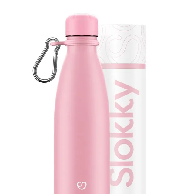 Pastel Pink Thermos Bottle, Lid & Carabiner - 500ml