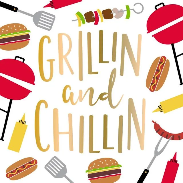 Funny Cocktail Napkins | Grillin and Chillin - Foil - 20ct