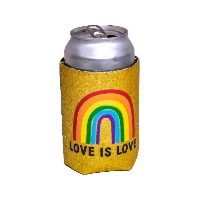 Gold Sparkle with Rainbow "Love is Love" Can Cover