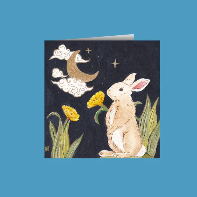 Rabbit and the moon Greetings Cards