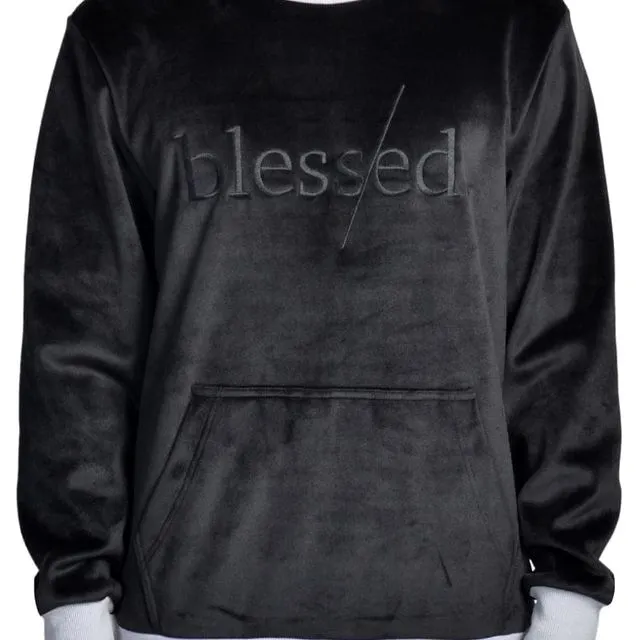 Blessed Velour Crewneck Sweater - Black