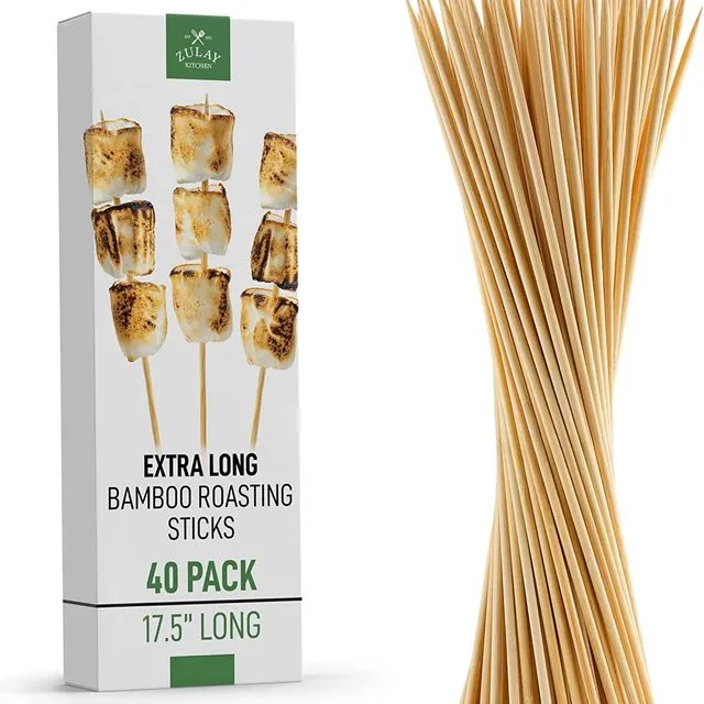 Zulay 40 Pack Bamboo Wooden Skewers - 17.5" For Marshmallows