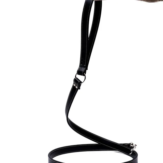 Black vegan apple leather handcrafted dog lead for small - medium breeds, Skylos Collective