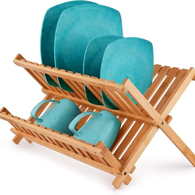 Zulay Kitchen 2-Tier Bamboo Collapsible Dish Drying Rack